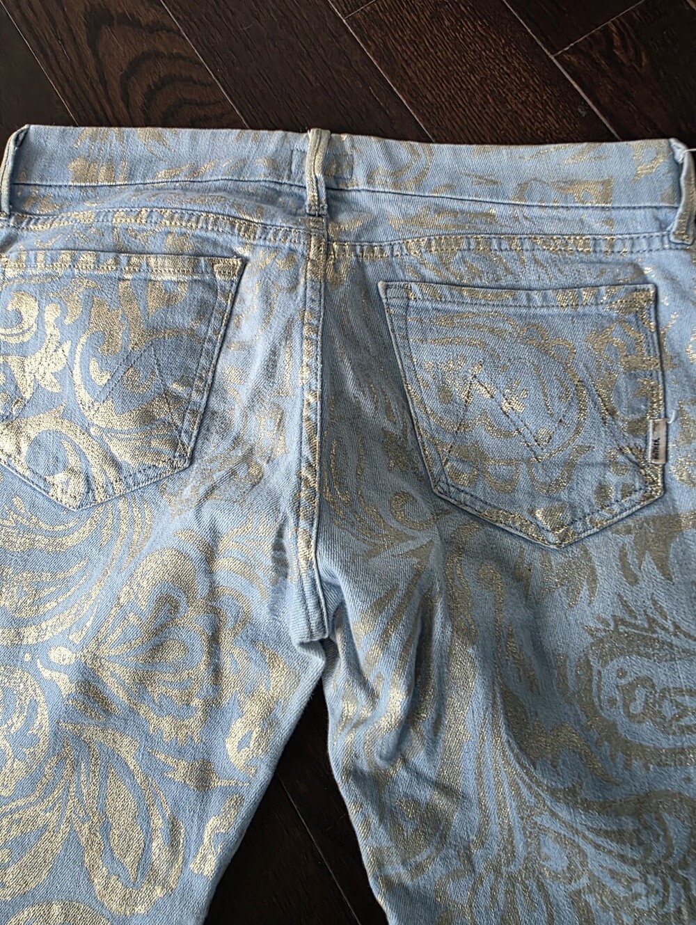 MOTHER Light Blue Metallic print denim Jeans - Picture 9 of 9